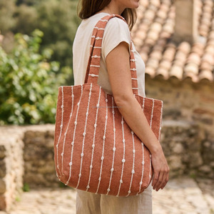 Bolsa de Compras Tejida a Mano Estilo Bohemio, Bolsa de Mercado Reutilizable Ecológica de Algodón a Rayas para Mujer, Bolsa para Ropa - Product Image 2