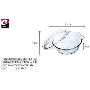 Cazuela Redonda con Tapa, Recipiente de Vidrio para Almacenamiento de Alimentos con Tapa, 21*18*8cm - Product Image 3