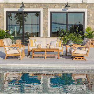 Ensemble de canapés de jardin en teck minimaliste moderne, imperméable, pour espaces de vie extérieurs contemporains, pour villa et hôtel - Product Image 1