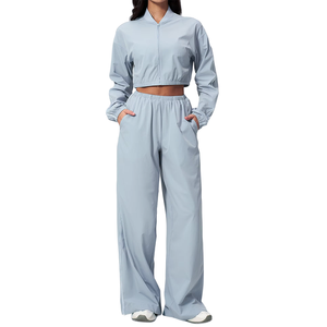 Conjunto de Yoga para Mujer, Color Sólido, 95% Nailon, 5% Elastano, Sin Mangas, Cintura Alta Elástica, Transpirable, Protección Solar, Secado Rápido - Product Image 2