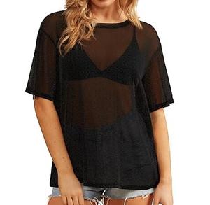 Camiseta de malla negra transparente para mujer, tallas grandes, servicios de pedidos al por mayor OEM, camisetas de malla de red de manga corta personalizadas y ecológicas - Product Image 1