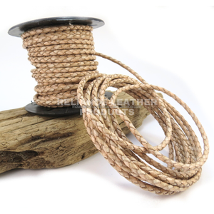 3mm Antique Natural Bolo <b>Braided</b> Leather <b>Cord</b> Handmade Leather Rope for Bracelets and Keychains - Product Image 1