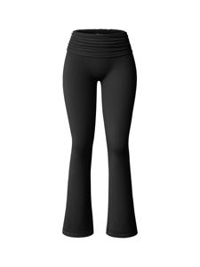 High Waist <b>Flared</b> <b>Leggings</b> Solid Color Ribbed <b>Yoga</b> Pants Full Length Elastic Waist Women's Fitness Wear Spandex Polyester Stretc - Product Image 5