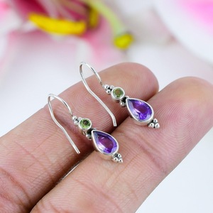 Nikhil Gems Handmade 925 Sterling Silver Gold Plated Drop <b>Earrings</b> Amethyst Peridot Natural Gemstone Trendy Elegant Gift for - Product Image 6