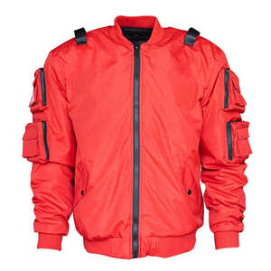 Men's Red Tactical Techwear Jacket Multi-Pocket Functional Streetwear Bomber Cyberpunk <b>Hip</b> Hop Utility Cargo Windbreaker Coat - Product Image 5