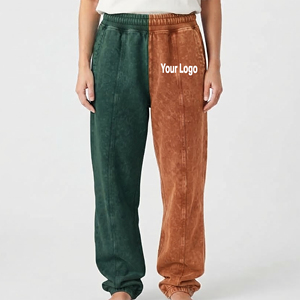 Pantalon de jogging ample à taille élastique en molleton 100 % coton de haute qualité, coupe droite, uni, tie-dye, délavé - Product Image 4