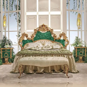 จัดส่งฟรี เฟอร์นิเจอร์บ้าน Kiky รุ่น BD-LUX04 เตียงคิงไซส์หุ้มเบาะไม้มะฮอกกานีสีทองหรูหราสไตล์ยุโรป ชุดห้องนอน - Product Image 2