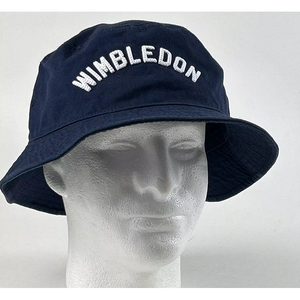 Wimbledon Cartoon Embroidered Adjustable Waterproof Cotton Bucket <b>Hat</b> <b>Navy</b> Blue Unisex Casual Adult Spring Summer Wear - Product Image 1