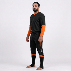 ชุดเบสบอลชาย เสื้อเจอร์ซีย์สีพื้น กางเกงขายาว แขนครึ่งตัว ระบายอากาศ แห้งเร็ว ต้านเชื้อแบคทีเรีย โพลีเอสเตอร์ 100% ติดกระดุม - Product Image 5