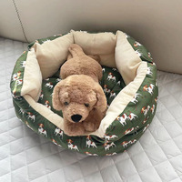Coussin rond pour animaux de compagnie avec tissu imprimé chien, lavable, chaud, pour chat et chien