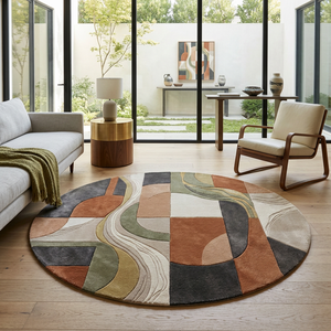 Luxury <b>Round</b> Area Rug Modern Abstract Geometric Wool <b>Carpet</b> Hand Tufted Designer Floor Rug Custom Size Luxury Home Villa - Product Image 1
