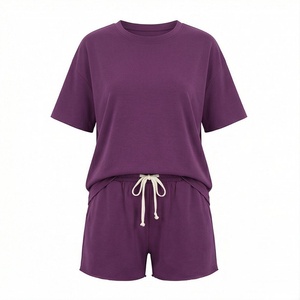 Women's 2 Piece Solid Knitted <b>Shorts</b> <b>Set</b> Crew Neck <b>Short</b> Sleeve Loose Fit Casual Above Knee Home Wear <b>Top</b> <b>and</b> <b>Shorts</b> - Product Image 1