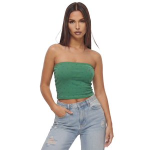 Top de tubo con pedrería personalizado para mujer, sin tirantes, de spandex, ajustado, estilo crop top, boutique, moda, alta calidad, estilo Y2K, ropa urbana. - Product Image 1
