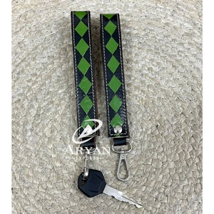 New Checkered Genuine Leather Keychain Wrist Strap with Diamond Pattern Metal Clasp Fashion Key Holder Perfect for Everyday Use - Product Image 1