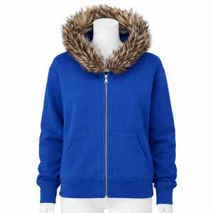 Fabricante de ropa, sudadera con capucha personalizada para hombre, estilo Y2K, de invierno, con cremallera, de algodón, tela French Terry, extragrande, de color sólido, con ribete de piel. - Product Image 6