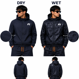 Ensemble short et veste coupe-vent 100 % polyester réactif à l'eau pour homme, avec fermeture éclair, doublure et capuche, design par sublimation - Product Image 5