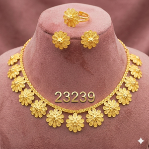 Parure de bijoux pour femme en alliage plaqué or, style vintage Dubaï, avec collier, boucles d'oreilles, bracelets et peignes, motif floral classique et tendance avec perles, pour anniversaires - Product Image 5