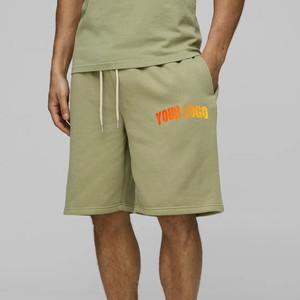Shorts Bermuda en coton uni pour homme avec cordon de serrage à la taille et poches avant, logo personnalisé imprimé, style décontracté - Product Image 4