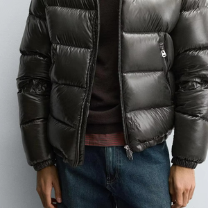Custom Logo Men Black Shiny Puffer Jacket Thick Hooded Winter <b>Bubble</b> <b>Coat</b> Luxury Streetwear Windproof Zipper Outerwear - Product Image 4