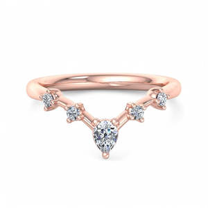 แหวนแต่งงานรูปตัววีประดับเพชรทรงลูกแพร์ เพชรเลี้ยงในห้องปฏิบัติการ แหวนทองรูปเชฟรอนประดับเพชร แหวนแต่งงานแบบโค้งซ้อนกันได้ - Product Image 3