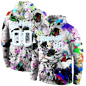 Sudadera con Capucha Deportiva 3D Blanca y Azul Claro con Diseño de Salpicaduras de Grafiti Cosidas a Medida, la Más Vendida de la Industria, Venta Directa al Por Mayor - Product Image 4