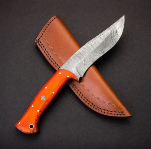 Couteau de chasse/découpe personnalisable en acier inoxydable OEM avec manche en bois Pakka, étui en cuir, fabrication artisanale, marque ZA DAMASCUS MAKERS - Product Image 4