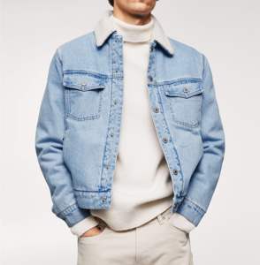 Veste en jean délavé pour homme, coupe droite, simple boutonnage, col rabattu, style décontracté automne, bleu uni, fermeture boutonnée - Product Image 3