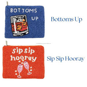 กระเป๋าใส่เหรียญลูกปัดลายค็อกเทล Bottoms Up and Sip Sip Hooray ชุดกระเป๋าซิปประดับลูกปัด งานแฮนด์เมด ของขวัญสำหรับงานปาร์ตี้ ขายส่ง - Product Image 1