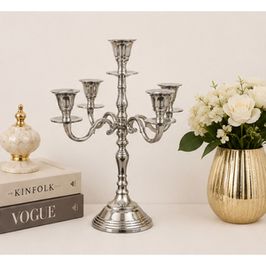 Candelabro de Metal de Lujo de 5 Brazos, Plateado, de Aluminio Pulido, para Centro de Mesa de Boda, Decoración del Hogar, Venta al Por Mayor - Product Image 4
