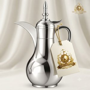 Plain Glossy Silver Arabic <b>Coffee</b> Pot Dallah Middle Eastern Saudi Gahwa Pot Thermal <b>Flask</b> Server Metal Traditional - Product Image 1