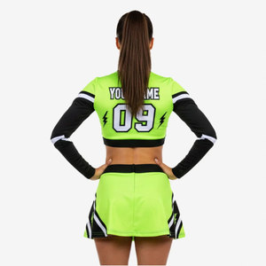 Crop top de qualité supérieure en tissu spandex respirant, uniforme de cheerleading pour femmes, sur mesure, vêtements d'équipe de cheerleading pour femmes. - Product Image 6