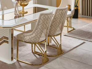 Ensemble de salle à manger moderne de luxe en fer, table rectangulaire en acier inoxydable doré avec 6 chaises, mobilier contemporain pour villa et cuisine - Product Image 4