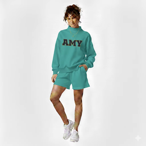 Soft Women's <b>Turtleneck</b> <b>Sweater</b> for 2 Piece Shorts Set Breathable Eco-Friendly Fleece Solid Summer Comfort Outfit - Product Image 2