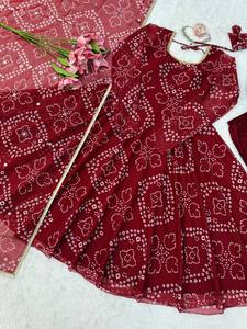 Ensemble Anarkali ethnique indien pour femme, imprimé floral, en georgette, longueur ras du sol, séchage rapide, toutes saisons, avec dupatta, robe de soirée et de mariage - Product Image 6