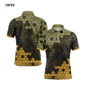 Polo à manches courtes pour homme Corex, couleur olive, imprimé nid d'abeille, polyester à séchage rapide, style décontracté et sportif - Product Image 3