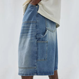 กางเกงยีนส์เดนิมทรงตรงแบบสั่งตัดสำหรับฤดูร้อน ทอผ้าสองชั้นที่เข่า ทรงคาร์เพนเตอร์ ขาสั้นเอวสูง ยูนิเซ็กส์ - Product Image 2