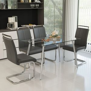 Set Moderno da Pranzo con Tavolo in Vetro da 51 Pollici per 4 Persone, Rettangolare Temperato con Gambe Placcate Argento e Set di Sedie da Cucina - Product Image 2