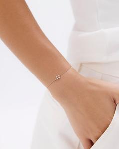 Diamond Initial <b>Bracelet</b> Custom Letter Alphabet Curb Chain <b>Bracelets</b> 14K 18K <b>Solid</b> Gold Pave Set Minimalist Solitaire Wholesale - Product Image 2