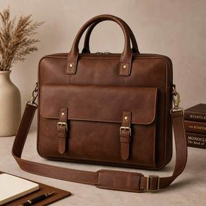 Maletín de Cuero Genuino Vintage para Hombre, Bolso Mensajero Marrón para Negocios, Gran Capacidad - Product Image 1