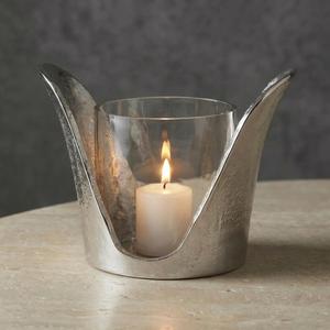 Modern Matte Black Wire <b>Lantern</b> – Dark Wood Block Base Glass <b>Hurricane</b> Holder - Product Image 4