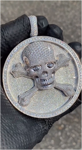 Colgante de Moissanita Hip Hop con Calavera 3D, Collar con Medalla Redonda, Plata 925, Colgante de Moissanita Personalizado - Product Image 2