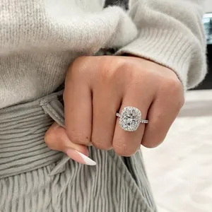 Moissanite Engagement <b>Ring</b> 925 Sterling Silver Cushion Cut Halo <b>Ring</b> Split Shank Wedding <b>Ring</b> for Women - Product Image 2
