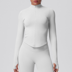 Haut de sport pour femme à col roulé zippé, manches longues, couleur unie, respirant, coupe sportive, longueur normale, pour le printemps - Product Image 2
