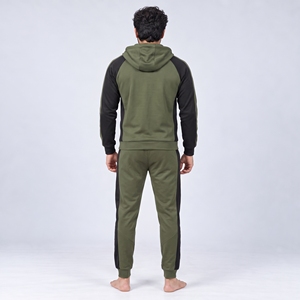 Conjunto Deportivo para Hombre con Capucha y Cremallera, Bloques de Color, Manga Larga, Pantalón Largo, Verde Oliva y Negro, Premium - Product Image 6