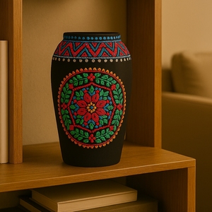 Hand Painted Clay Porcelain Bohemian Embroidered Style Flower Vase Decorative Tabletop Vessel for Home Decor Easter Gift - Product Image 4