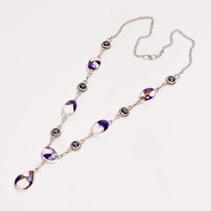 Collier Lariat en Argent Sterling Fait Main avec Pierres Turquoise, Améthyste et Rose Violette, Bijou Bohème Artisanal, Cadeau pour Elle - Product Image 6