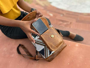 Nouveau Western Boho Style Vintage fait à la main en cuir Jacquard cordon sacs à dos point à la main Klim en cuir véritable Style indien sacs - Product Image 4