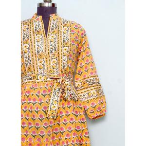 Vestido Maxi para Mujer, Cómodo, Ligero, Natural, Corte en A, Cuello en V, Manga Abullonada, Elegante, Sencillo, con Encaje Floral, Estampado Digital - Product Image 4