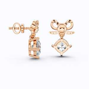 Pendientes de Lujo con Diamantes Cultivados en Laboratorio, Corte Bow Ribbon, Certificación IGI, 2.50 CTW, Oro Sólido de 14K, Baño de Rodio, para Boda - Product Image 3