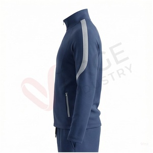 Veste de survêtement bleu marine pour homme, manches longues, col montant, fermeture éclair sur le devant, poches latérales, couleur unie, coupe sportive, coupe régulière, vêtement d'automne - Product Image 3